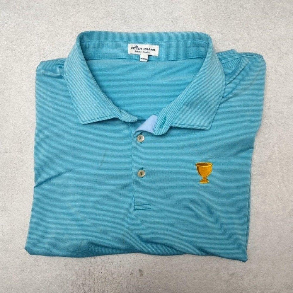 Peter Millar Polo Shirt Mens 2XL Blue Striped Summer Comfort Golf Presidents Cup